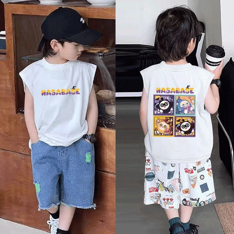 国潮蛋仔派对背心T恤纯棉夏季新款男女儿童中小童卡通洋气宝宝潮t