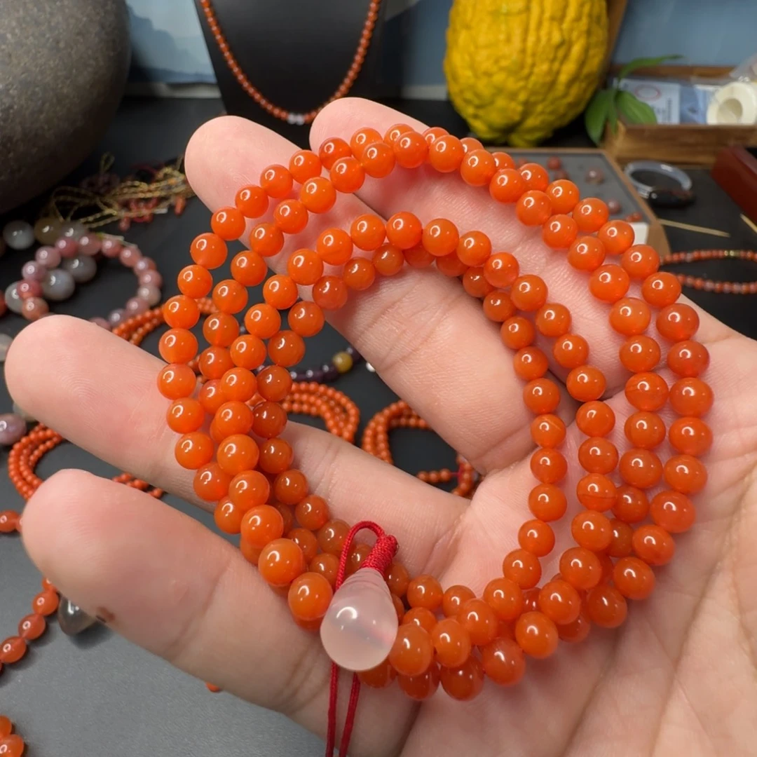 南红玛瑙未镶嵌单圈卡5柿子红