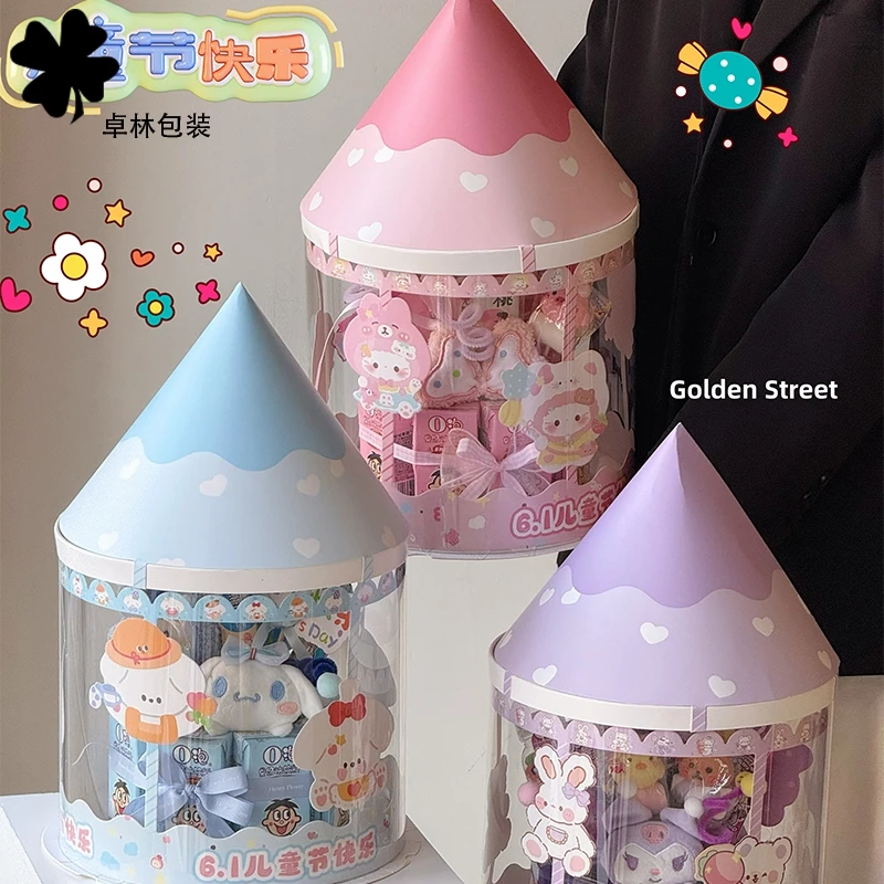 六一儿童节新款旋转木马零食花束泡沫蛋糕盒卡片插花抱抱桶花艺