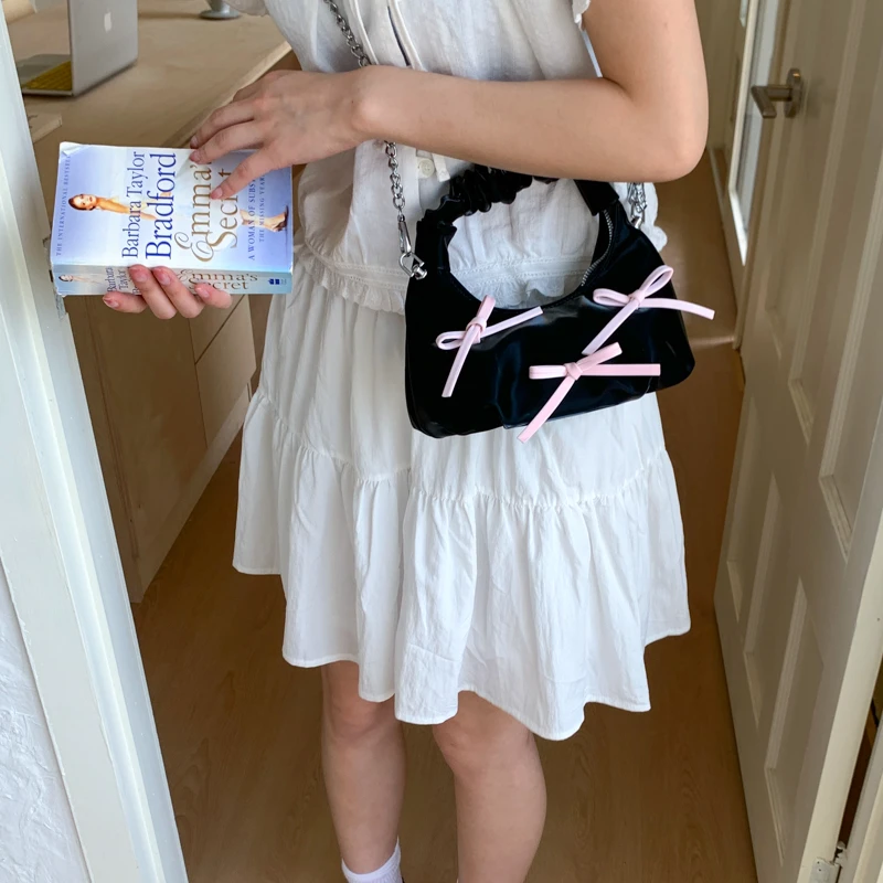 【小任家】小众质感包包辣妹蝴蝶结腋下褶皱云朵包女时尚链条斜挎包