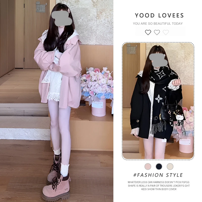 时尚百搭休闲短外套女2025春秋季新款休闲慵懒宽松蕾丝拼接上衣