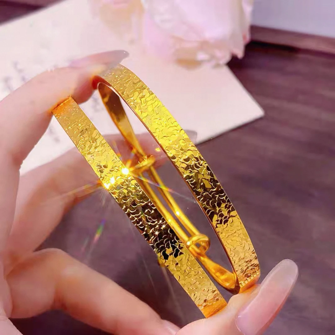 合金手镯 3459合金新中式爆闪碎碎冰开口推拉手镯