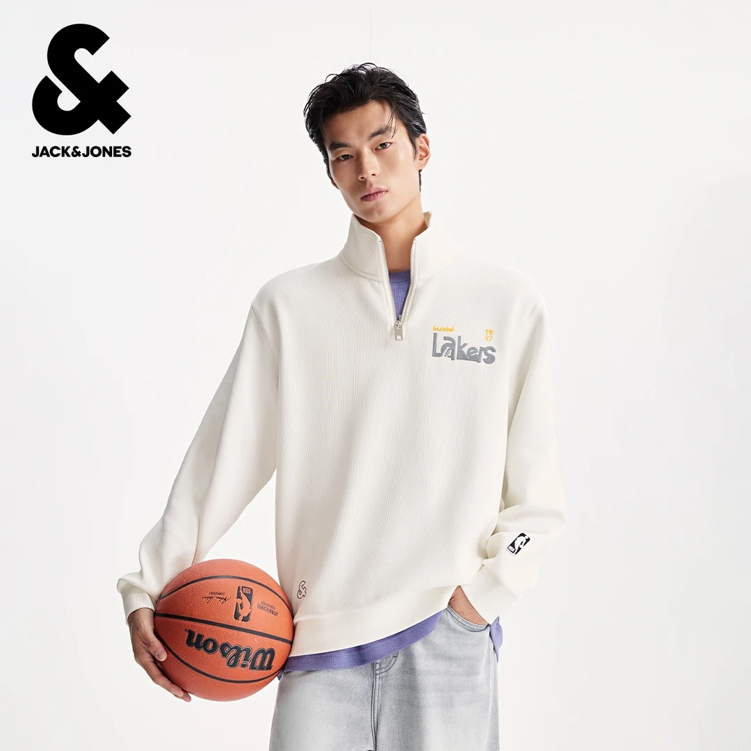 杰克琼斯秋季新款NBA联名款湖人队刺绣贴布时尚潮流运动立领卫衣
