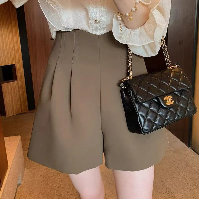 西装阔腿裤女短裤女夏a字宽松高腰压褶设计感小个子休闲高腰热裤