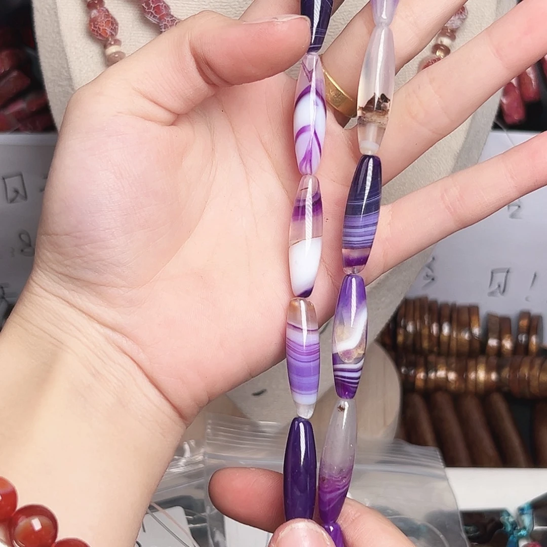 玛瑙/玉髓合金珠宝半成品h284 8m 蚕丝天珠紫玛瑙一条