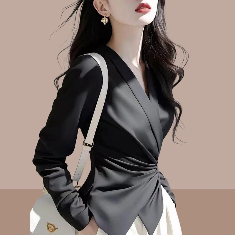 纯色百搭显瘦爆款气质衬衫女士2025春秋新款时尚修身洋气长袖上衣