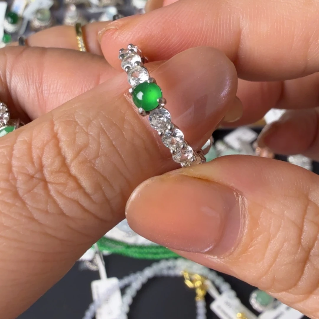 翡翠银S925镶嵌戒指8067