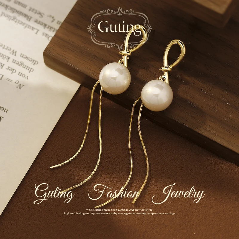 铜合金耳饰 20088流苏珠珠耳环气质百搭网红耳钉长款耳坠显脸小