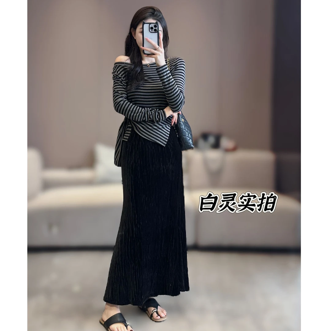 【两个裙长】2025秋季新款高腰显瘦丝绒鱼尾半身裙春秋气质包臀长裙