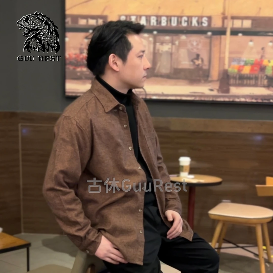 GuuRest纯棉复古休闲衬衫春秋季百搭柔软宽松男士长袖衬衣春季