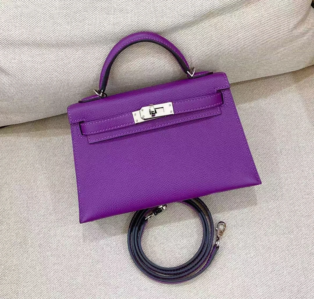 99新 Hermes/爱马仕 minikelly二代 海葵紫 银扣 E皮 D刻