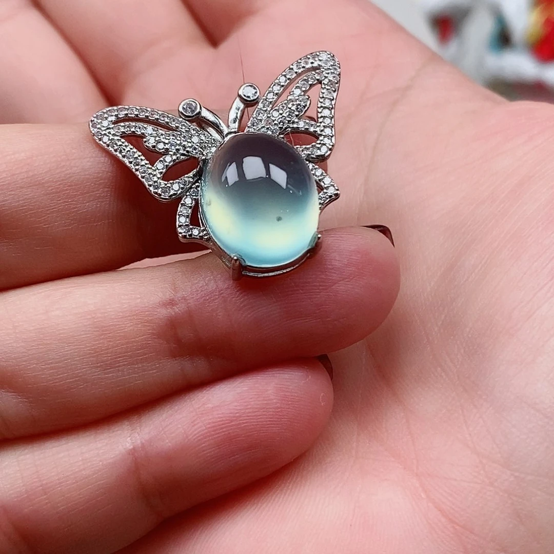 银S925镶嵌蛇纹石玉吊坠