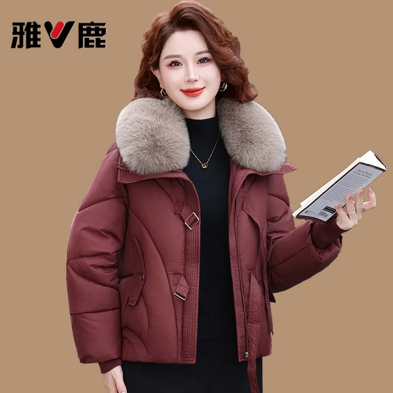 雅鹿小个子妈妈秋冬时尚服2025新款中老年女装加厚保暖棉衣