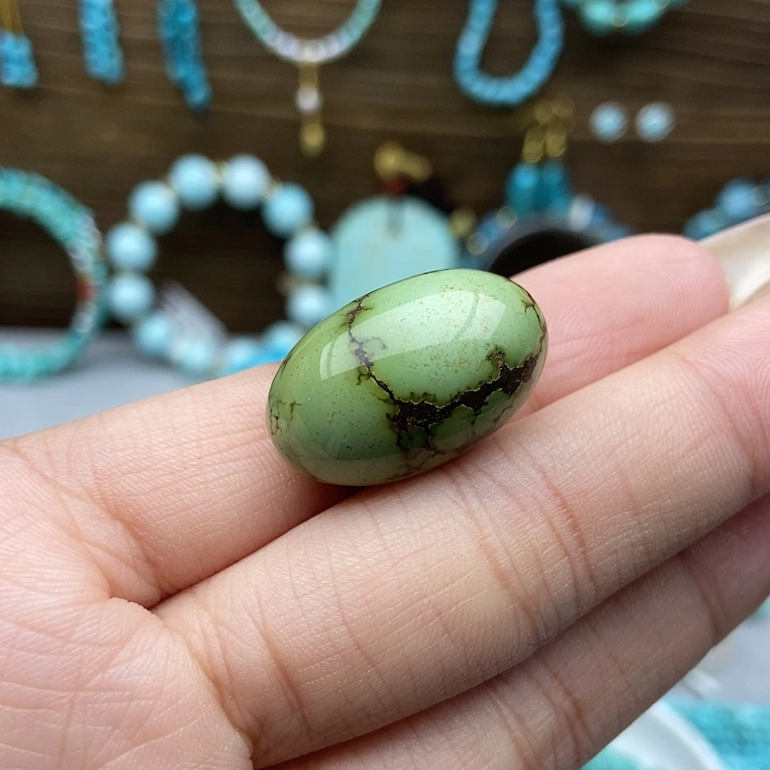 绿松石未镶嵌菜籽水草纹枣珠