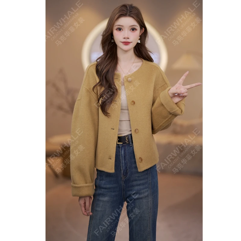 马克华菲女装秋季简约纯色外套百搭短款羊毛外套 F53015A504 X