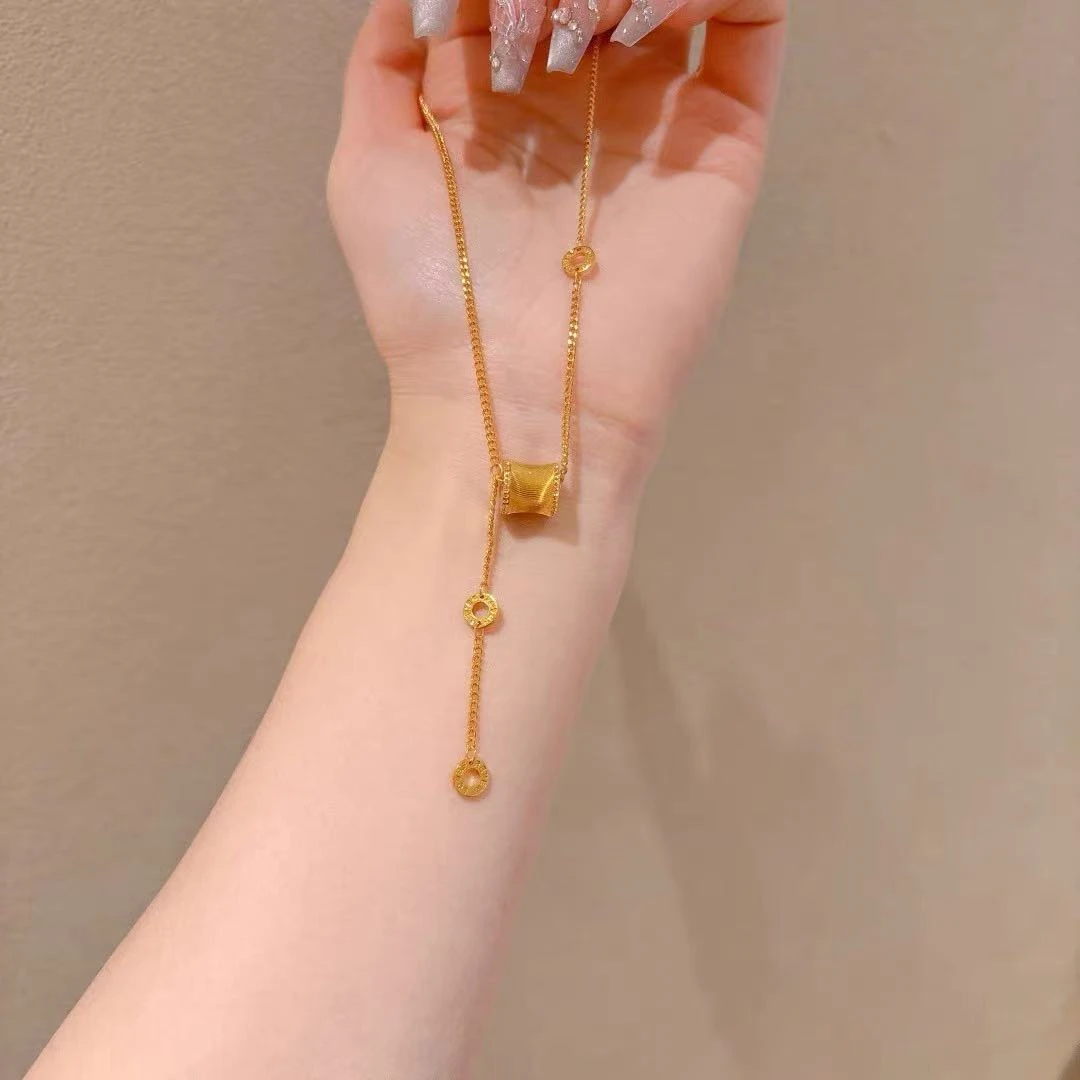 链子足银 古法小蛮腰拉丝吊坠项链时尚气质百搭经典精致设计感