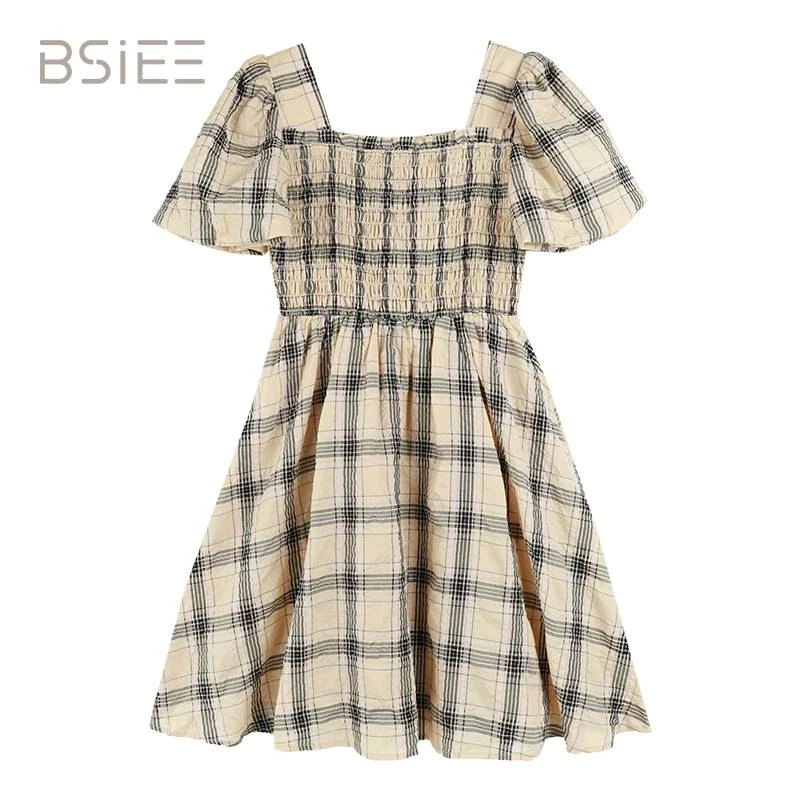 BSIEE/本涩夏季气质显瘦休闲时尚方领连衣裙