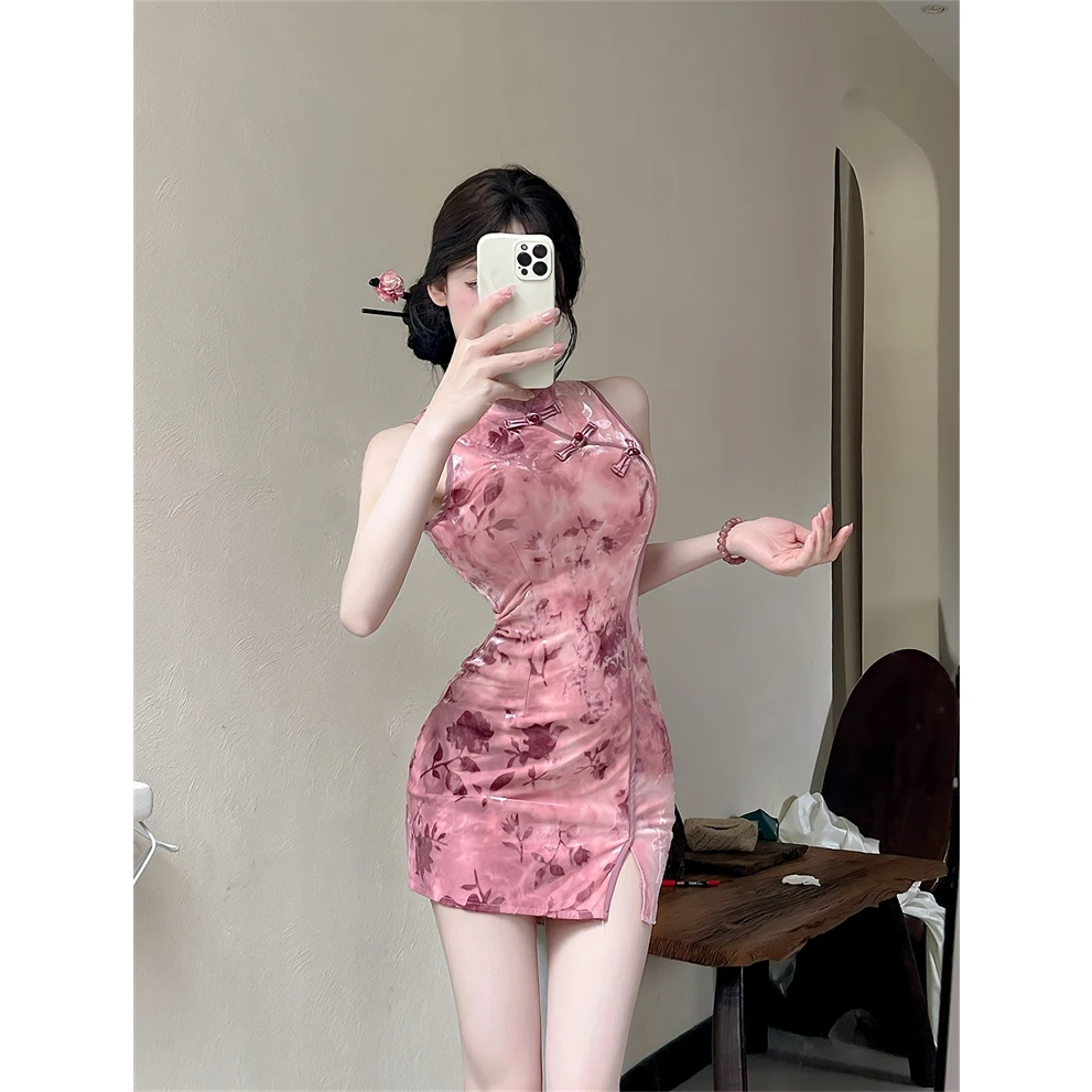 新中式国风性感改良旗袍连衣裙女气质复古甜美修身显瘦收腰包臀裙