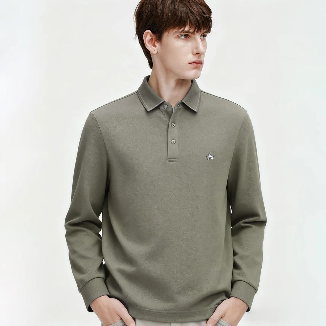 [防螨抑菌]navigare意大利小帆船提花针织长袖POLO衫男款通勤T恤