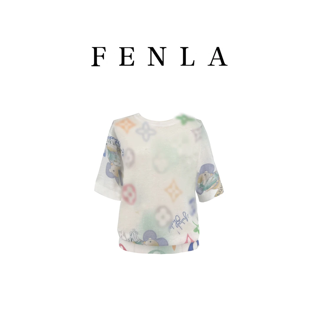 【惠姐私服】超细水溶水墨画圆领宽松薄款短袖 83591