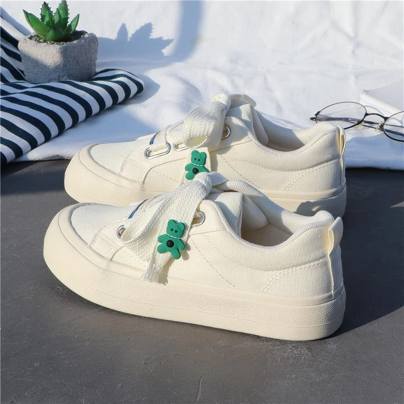 小熊帆布鞋女2024年夏季百搭韩版新款潮学生小白鞋平底板鞋子ins