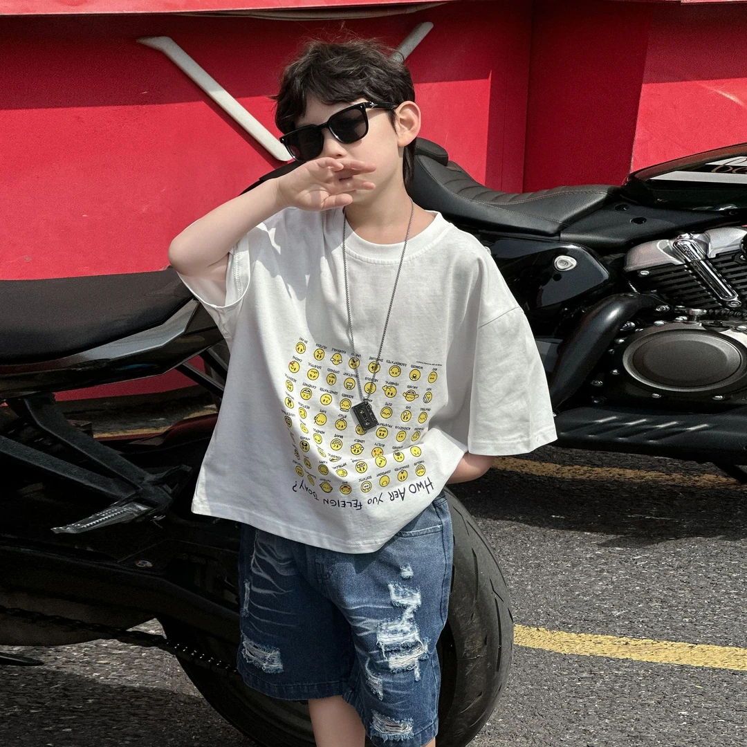 男童纯棉短袖夏款2025新款儿童夏季t恤休闲宽松五分袖上衣中袖T潮