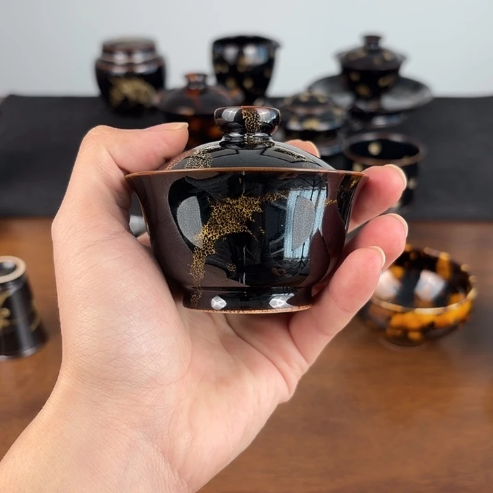 瓷洒彩鹧鸪斑迷你盖碗