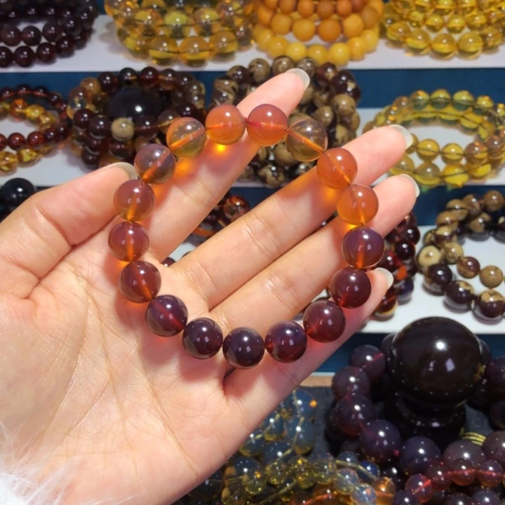 琥珀未镶嵌手链彩虹渐变紫罗兰手串