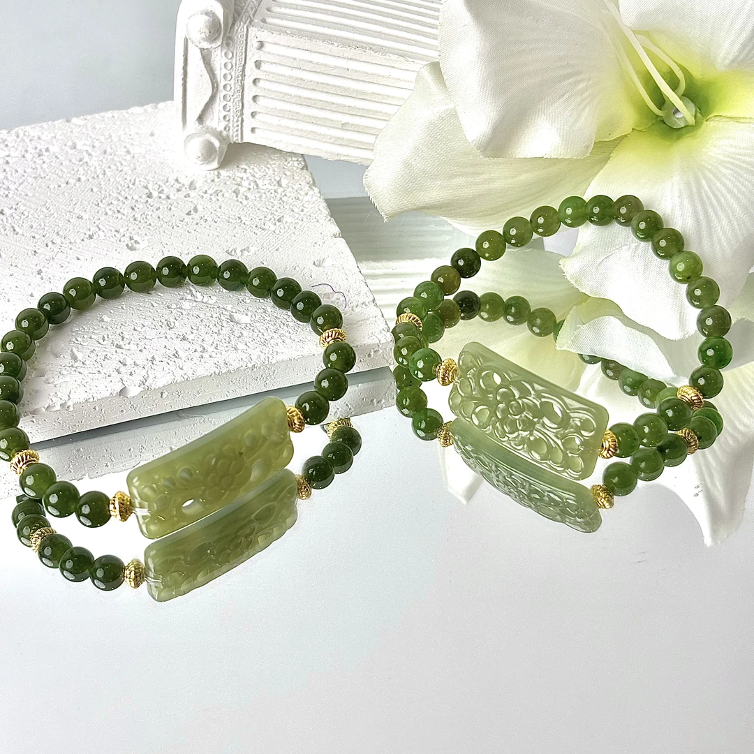 【翠玉牌】和田玉手串6mm面小仙多样性发其一