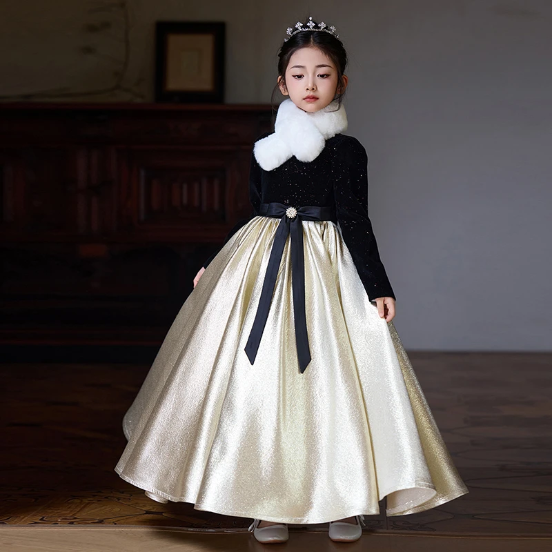 99588女童钢琴演奏演出服生日宴会儿童公主裙花童婚礼女孩晚礼服