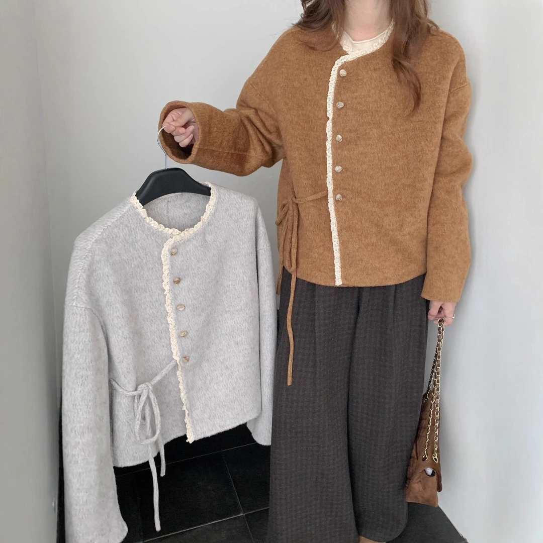 法式小香风中长款双面羊绒毛大衣女秋冬小个子宽松高级感羊毛呢外