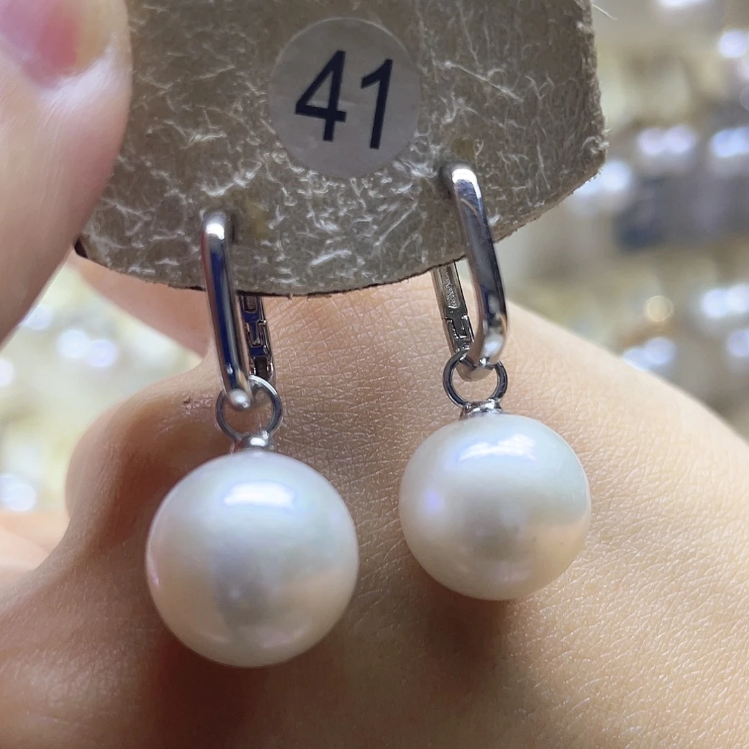耳饰银S925镶嵌淡水珍珠