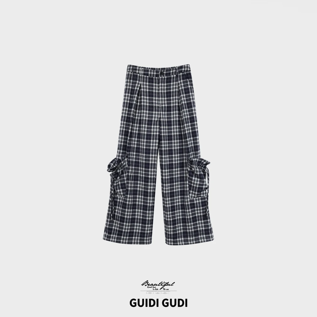 GUIDI GUDI【东方旭日】休闲人棉格子休闲裤/黄加蓝 K9530819H