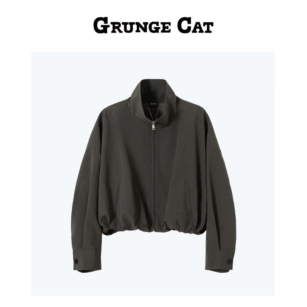 Grunge Cat女士立领宽松落肩短款外套