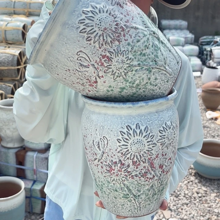 紫砂茶碗太阳花两个口径19高度25