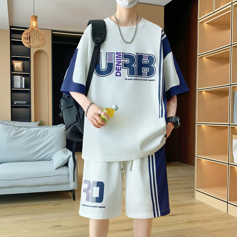 2025新款夏季休闲运动套装男款潮牌帅气男生薄短袖T恤五分裤短裤