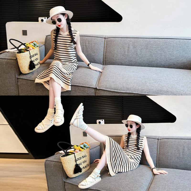 女童连衣裙夏2025新款女孩大童韩系裙子洋气背心裙夏季高级感长裙