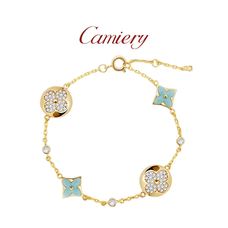 CAMIERY时尚轻奢绿色四花拼钻手链镶嵌百搭Z