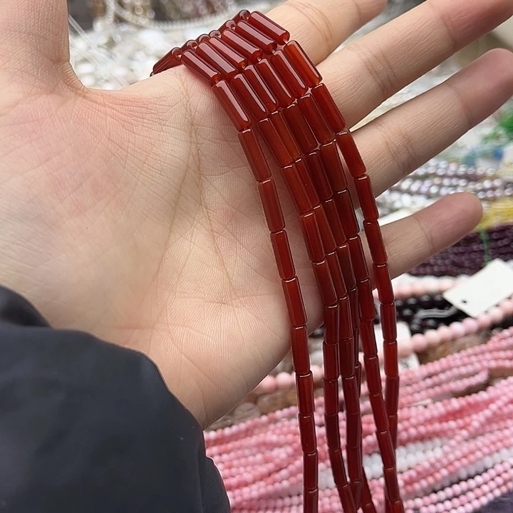 玛瑙/玉髓未镶嵌珠宝半成品一条4/13mm左右红玛瑙管珠