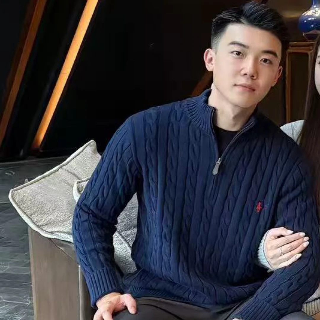 欣原同款毛衣针织衫男士美式立领针织开衫保暖男士秋冬开衫