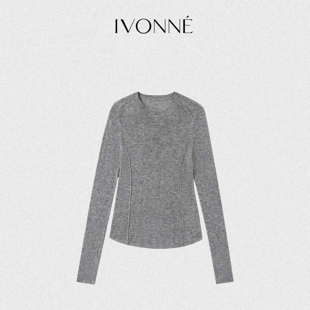 IVONNE｜水溶羊毛 2025秋冬 100极细美丽诺 圆领针织套头衫打底衫