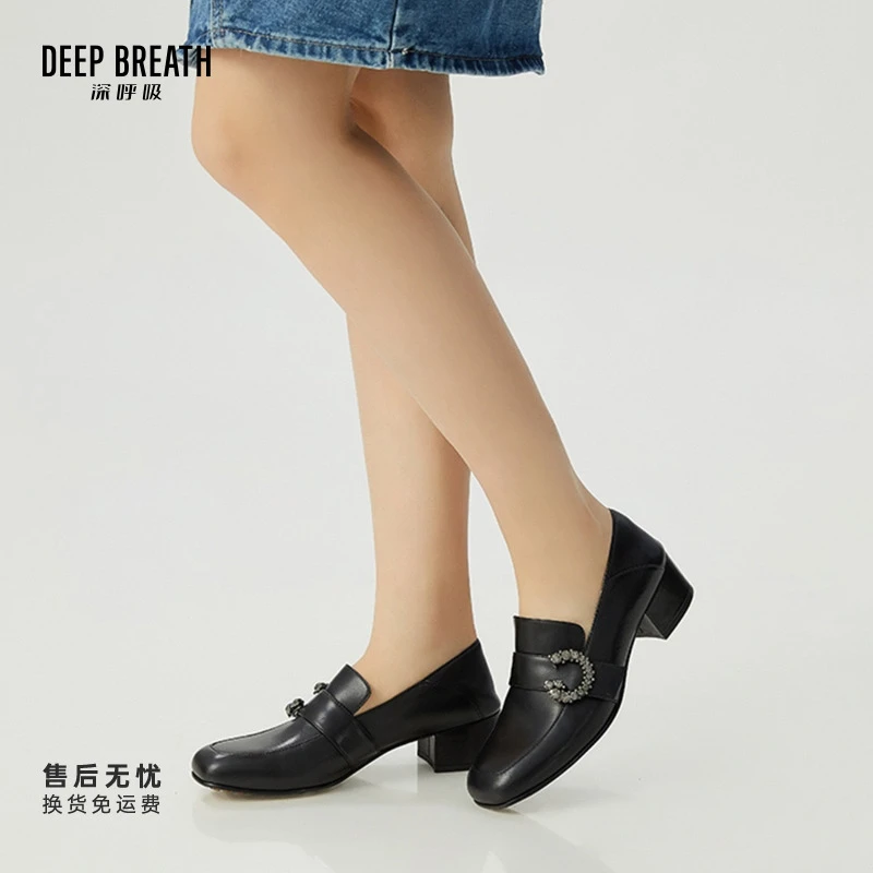 DEEP BREATH深呼吸女鞋新款羊皮中跟乐福鞋穆勒鞋绅士鞋AX13093