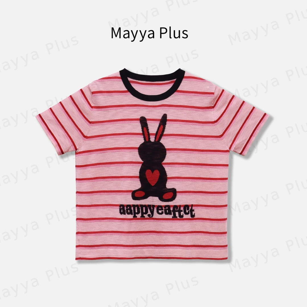 【兔兔糖】MayyaPlus麦芽定制条纹卡通针织短袖T恤圆领上衣32528720