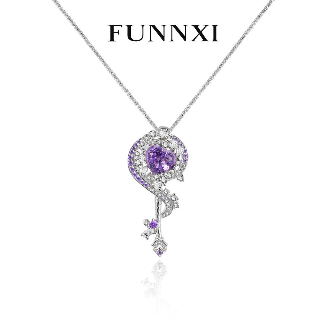 FUNNXI 合金合成锆石项链 【时之祈愿】紫色轻奢设计款镶嵌项链