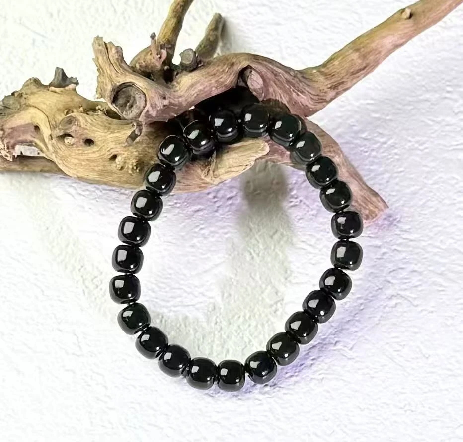 和田玉沙枣青手串手链8mm