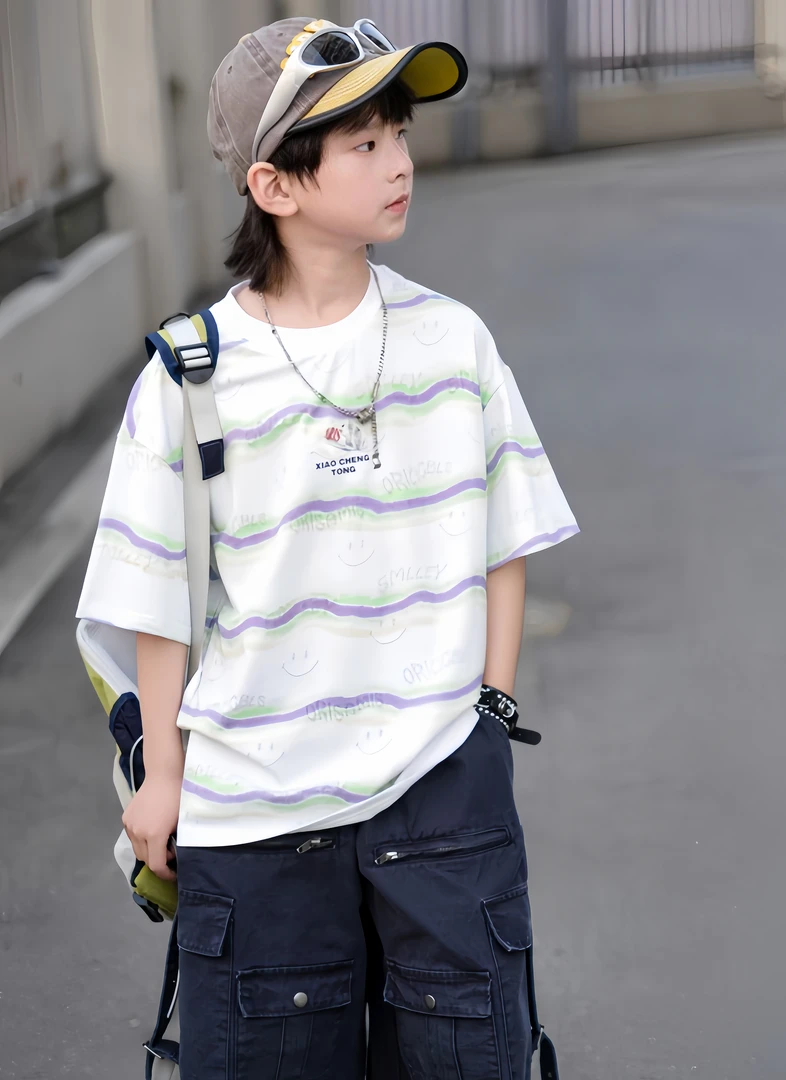 【小哥穿搭】爆款男童夏季笑脸短袖棉T恤舒适清凉透气中大童新71556