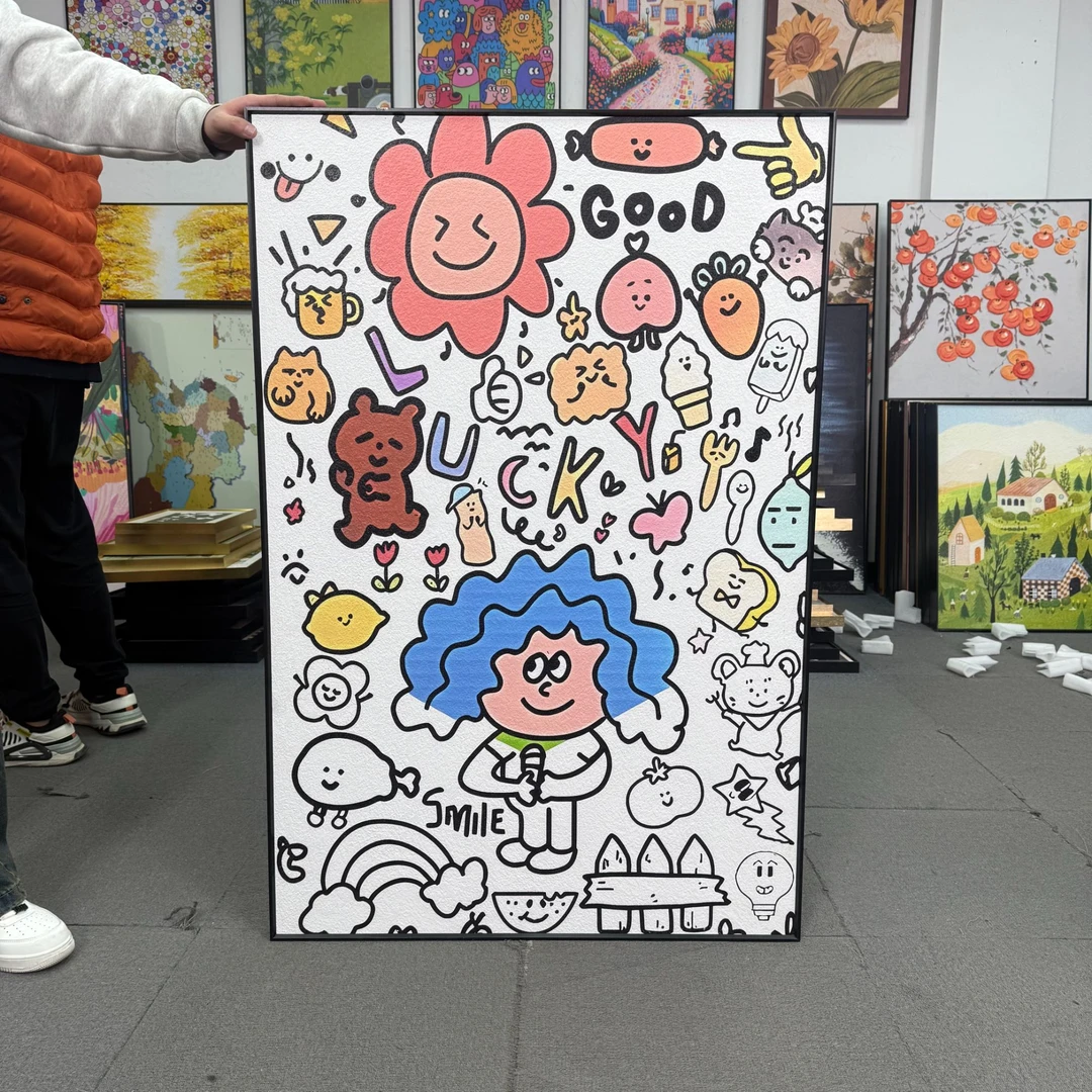 抽象波普卡通涂鸦装饰画儿童房卧室床头画餐厅80120