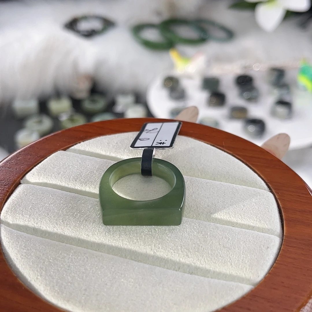 和田玉未镶嵌戒指k5 湖水绿马鞍17.2mm