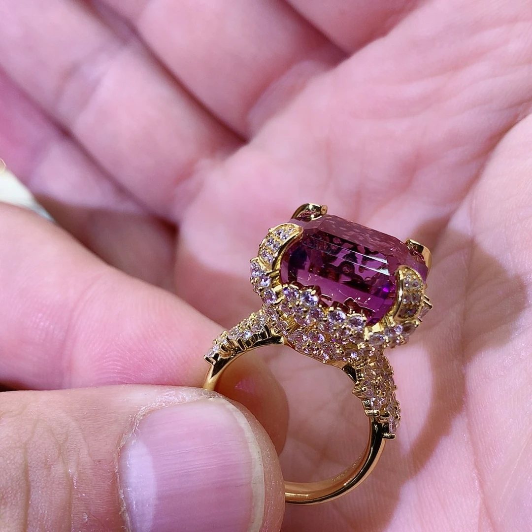 紫晶戒指银S925镀金镶嵌