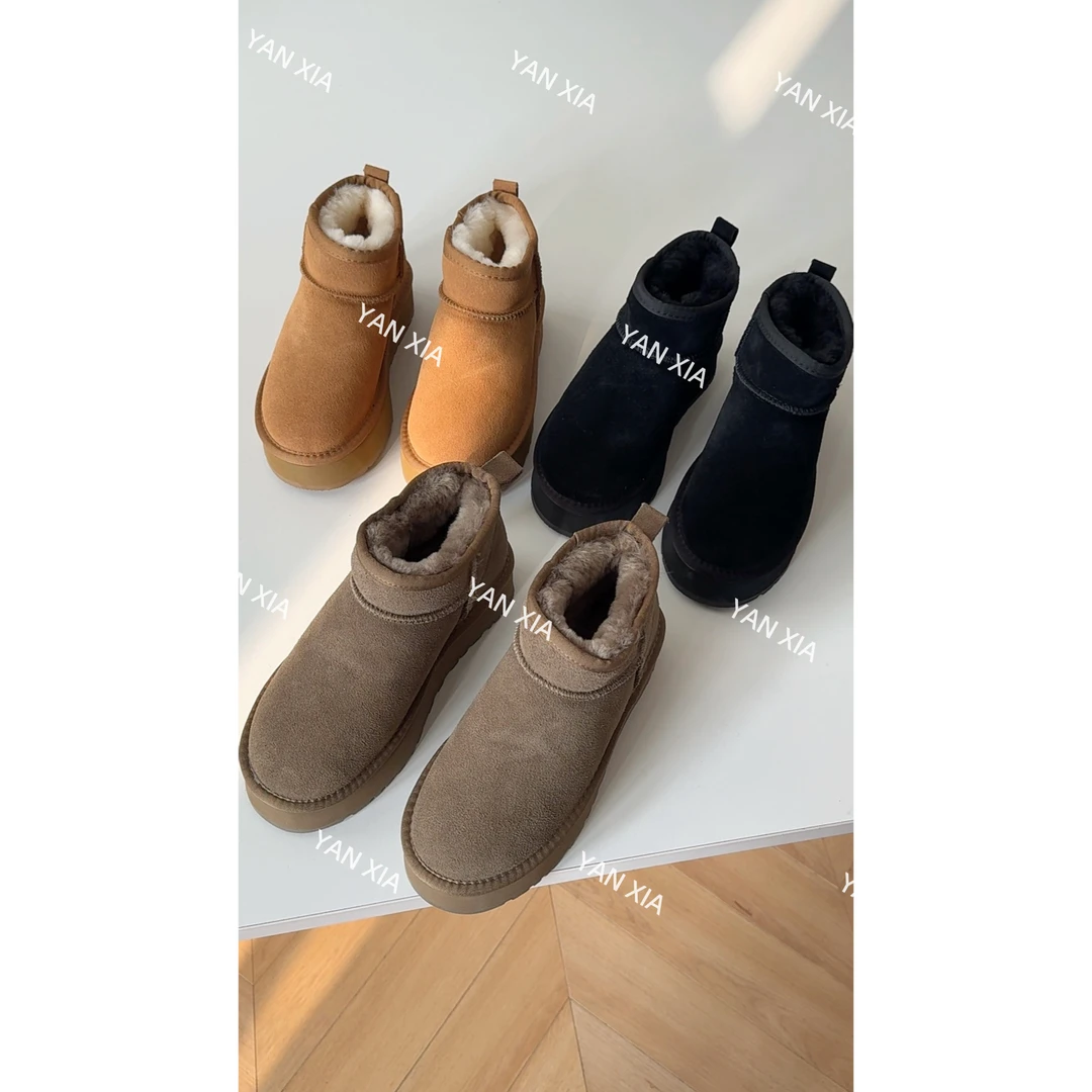 “超暖” 经典款牛皮厚底雪地靴  厚底短筒真皮真毛雪地靴